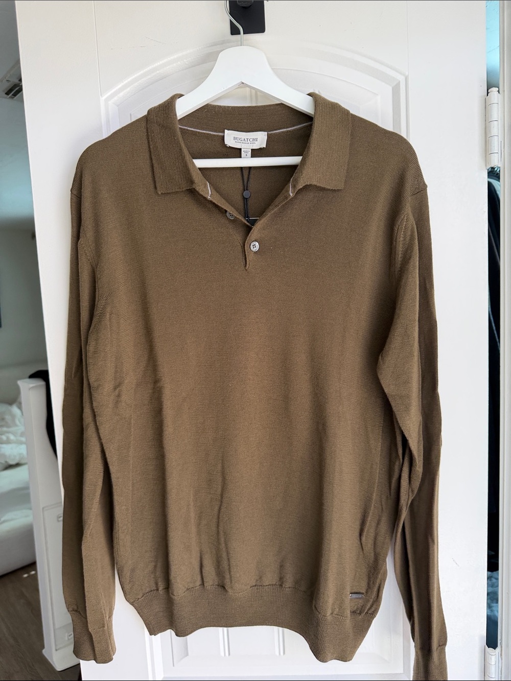 Bugatchi Men's Olive-Brown V-Neck Polo Sweater